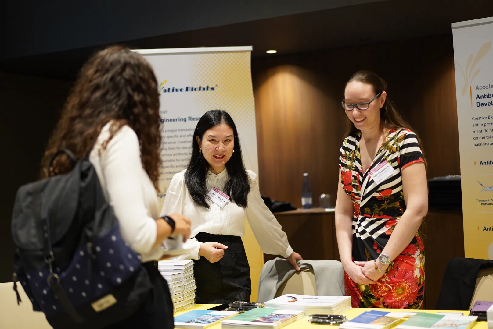 Innovation showcase with molecular models in an exhibition hall